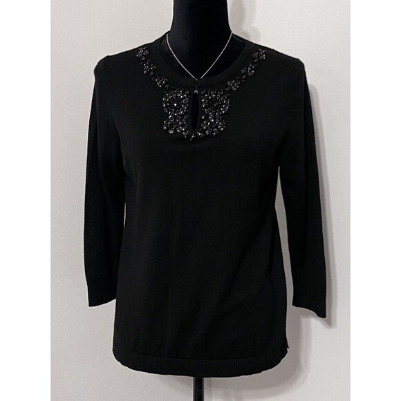 Merino Wool Embellished Sweater Large P Talbots Preppy Whimsigoth Old Money Soft - Picture 1 of 14